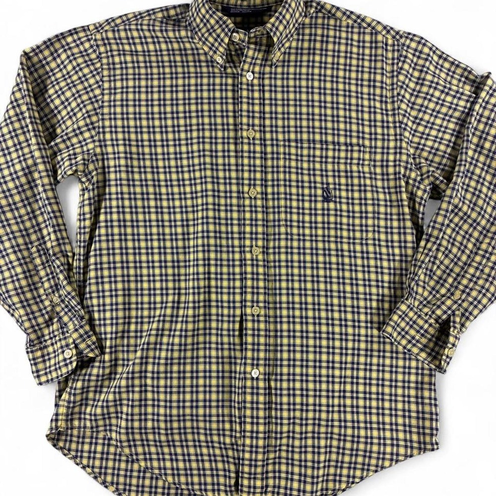 Y2K Nautica plaid long sleeve button up. Men's size medium. Yellow and blue